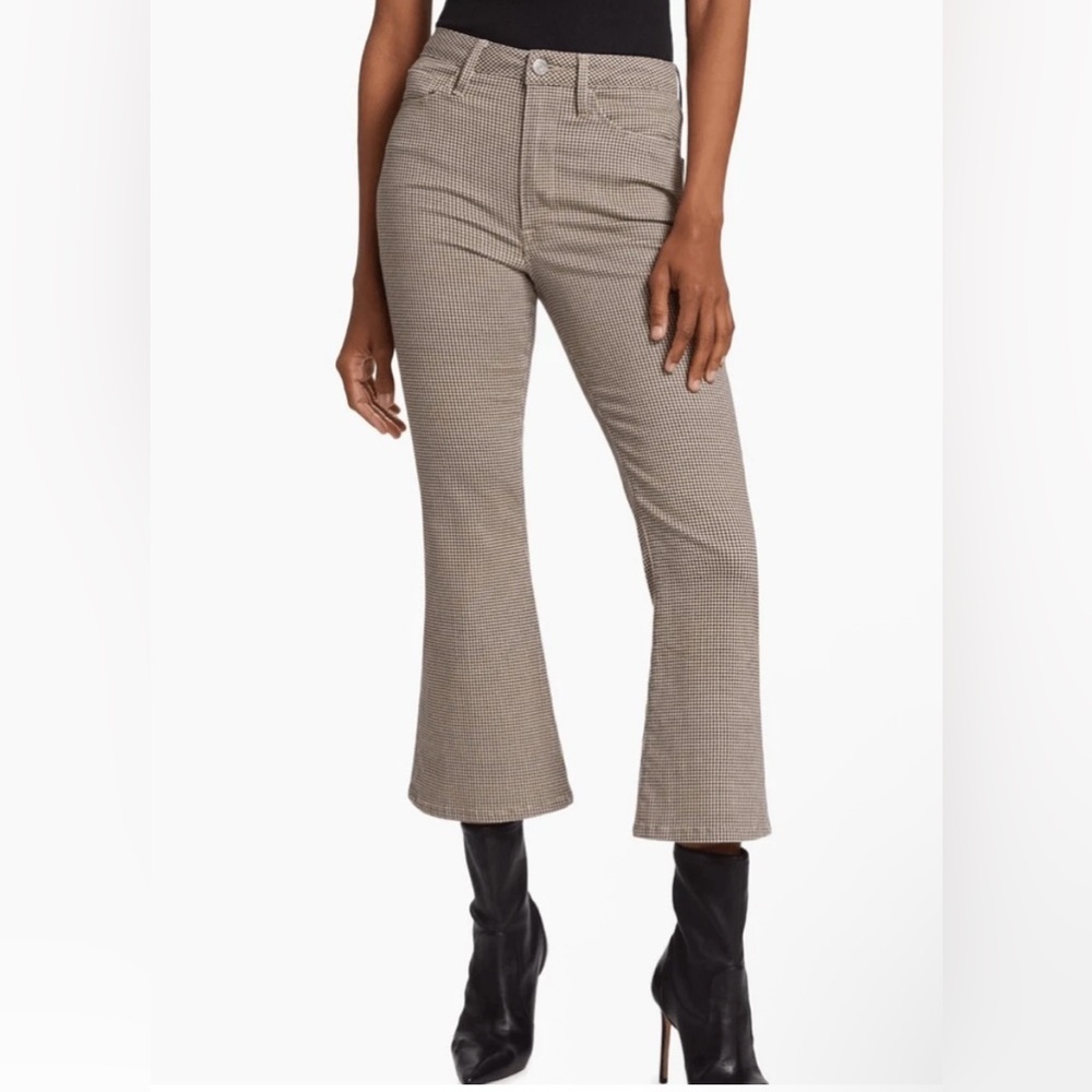 Women's High-Rise Cropped Flare Jeans - Taupe Houndstooth